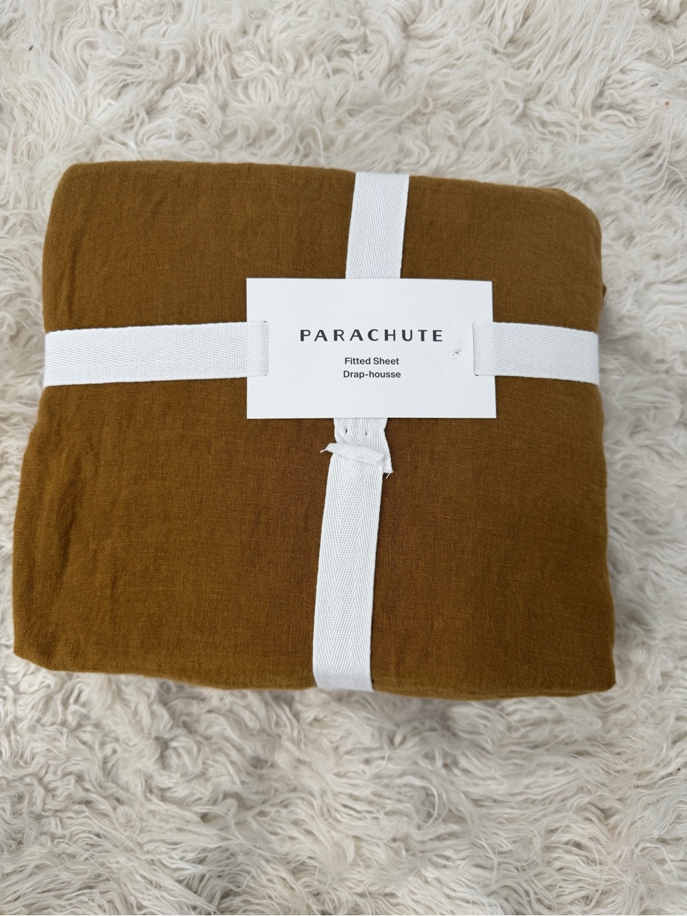 Parachute Linen Fitted Sheet in Ocre Size Cal King NWT